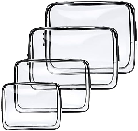 Aucuu 4-Pack Clear Wash & Makeup Bags TSA Approved Makeup Bags, PVC Waterproof Travel Wash Bags for Family, Men, Women (Largea, Medium, Small, Minimum)