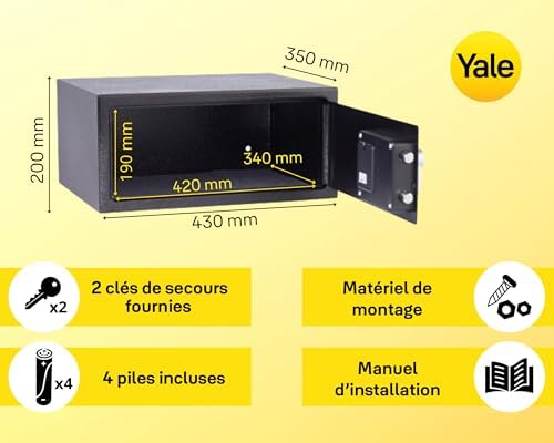 Yale Electronic Laptop Safe – Standard Protection, PIN Keypad + Override Key, Anti-bump Solenoid, Auto Lockdown, Carpeted Interior, Wall/Floor Fixings Included – 24L – YLV/200/DB2 - Image 2