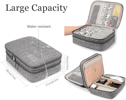 HCFGS Travel Cable Organiser Bag, Electronics Accessories Organizer Bag Extra Large 3-Layers Universal Carry Travel Gadget Bag for Power Bank, Memory Card, Data cable, Charger Hard Disk (Grey) - Image 5