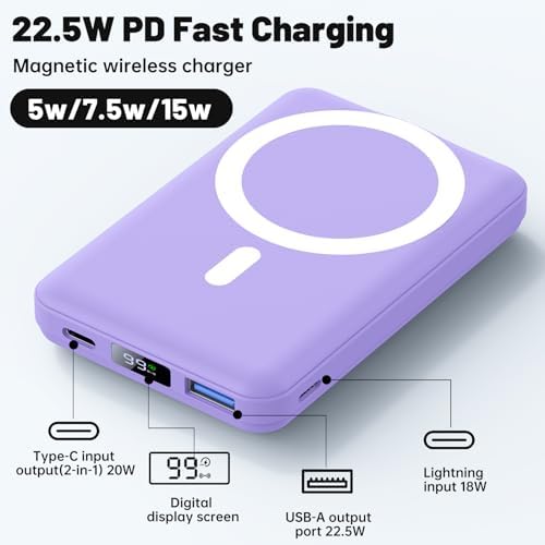 YAGOPAL Power Bank 10000mAh Magnetic Wireless Power Bank with Foldable Stand and LED Display Portable Charger 22.5W PD Fast Charging Battery Pack For iPhone 16/15/14/13/12 Mini Pro/Pro Max - Image 3