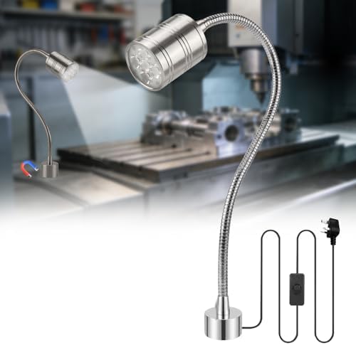 Magnetic Work Light, 10W 6500K LED Machine Light with Flexible Gooseneck & Strong Magnetic Base for Workbench, Sewing, Lathe, Grill, Shop, Industrial Lighting (Silver)