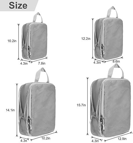 Compression Packing Cubes,4 Set Ultralight Packing Cubes for Carry on Suitcase, Travel Packing Essentials for Suitcase Organizer Bags Set, Durable Travel cubes for Luggage (Set of 4, Grey) - Image 3