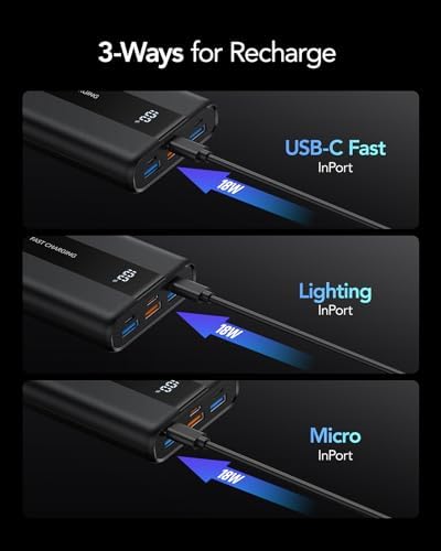 VRURC Power Bank 20000mAh,Portable Charge Fast Charging USB C 22.5W Small Battery Pack PD QC 3.0 with 3 Input &4 Output Compatible iPhone Samsung,Smartphones Tablets and More - Image 6