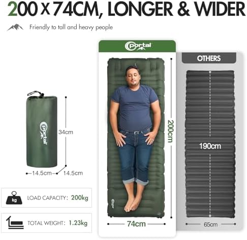 Portal Camping Mattress Single 10cm Thick with Foot Pump Inflatable Camping Mat Sleeping Pad Inflating Tent Mattress Camp Air Bed for Adults Lightweight Roll Mat Portable Outdoor Backpack - Image 2