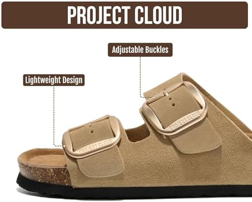 Projects Clouds Genuine Leather Flat Sandals for Women 2025 Comfortable Beach Necessities Women's Sandals Memory Foam Holiday Necessities Slides for Women Shoes (Santorini) - Image 3