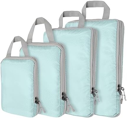 Compression Packing Cubes,4 Set Ultralight Packing Cubes for Carry on Suitcase, Travel Packing Essentials for Suitcase Organizer Bags Set, Durable Travel cubes for Luggage (Set of 4, Lake Blue)