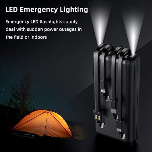 Power Bank Built-in Cable, 20000mAh Fast Charging Portable Charger with Flashlight & 4 Outputs,USB C External Battery Pack for iPhone 16 15 14 Android and More (Black) - Image 7