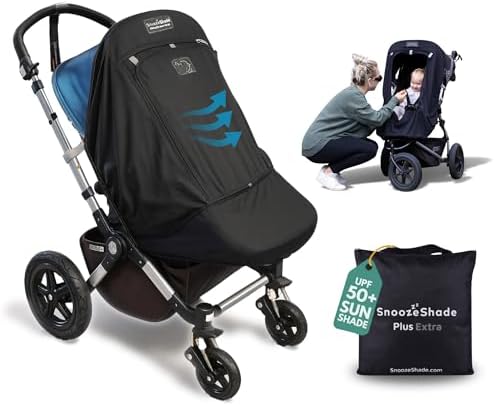 SnoozeShade Plus Extra Pram and Stroller Sun Shade Cover Blocks 99% UV UPF50+ Baby Sleep Aid and Breathable Blackout Canopy for Pushchairs Buggies and Travel Strollers | Blocks up to 99% of UV. Universal fit for pushchairs and buggies. See-out window panel, mosquito net, blackout snooze panel