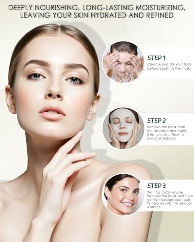 Facial Sheet Mask Set,5Pcs Avocado Hydrating Moisturizing Face Mask Product | Korean Beauty Facial Skin Care, Fade Fine Lines Beach Vacation Essentials, Thanksgiving Christmas Skincare Kit for Women Girl - Image 4