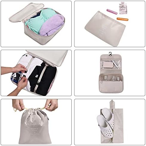 OSDUE Packing Cubes for Suitcases, 8 PCS Travel Luggage Packing Organizers Waterproof Travel Essentials Bag Accessories, Clothes Shoes Cosmetics Toiletries Storage Bags, Beige - Image 5