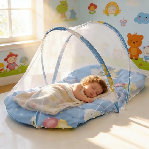 Baby Crib Net Tent, Portable Foldable Mosquito Net, Anti-Bug Crib Cradle Tent with Mattress Pillow for Baby Infant Portable Baby Travel Tent Black Cape - Image 7