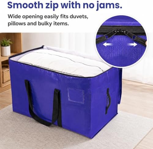 Hode Heavy Duty Moving Bags Extra Large Strong Plastic Storage Bags Zips | Duvet Clothes Bedding Waterproof Storage Packing Bag Boxes Moving House Essentials Extra Large Moving Boxes 90l 6 Pack Blue - Image 5