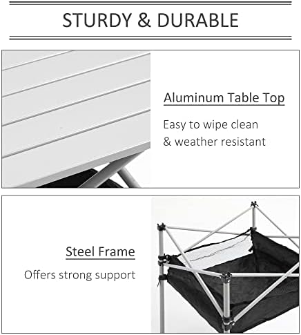 Outsunny 70cm Aluminum Roll-Top Table w/Mesh Bag Camping Outdoor Dining Foldable w/Steel Frame Picnic Lightweight Hiking Furniture Desk, Silver - Image 6