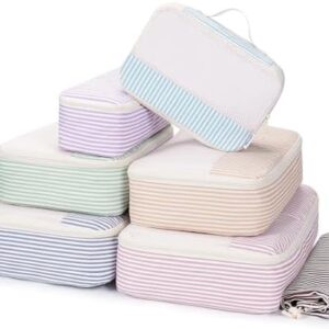 Narwey 7 Set Packing Cubes for Suitcases and Backpack, Travel Packing Cubes Suitcase Organiser Bags for Carry on Hand Luggage Hospital Bag Organiser Pouches for Travel Essentials (Stripe Multicolored)