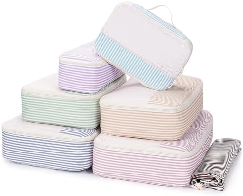 Narwey 7 Set Packing Cubes for Suitcases and Backpack, Travel Packing Cubes Suitcase Organiser Bags for Carry on Hand Luggage Hospital Bag Organiser Pouches for Travel Essentials (Stripe Multicolored)