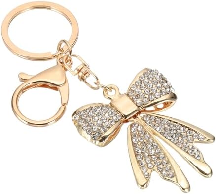 PATIKIL Bow Keychain for Women, Bag Purse Charm Rhinestone Bow Accessories for Key Handbag Backpack Car Ring, Gold