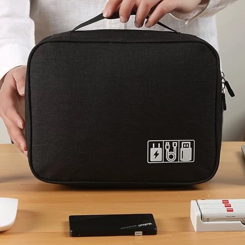 Travel Cable Organiser, 24.5×18×10cm Electronics Accessories Organizer, Universal Carry Travel Gadget Electronics Accessories Bag for Cables, Power Bank, USB Drive, Charger, Hard Disk (Black) - Image 6