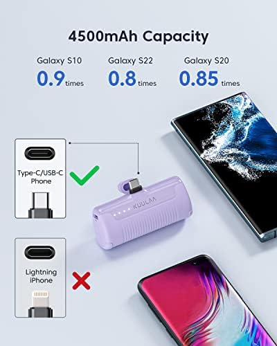 Kuulaa Portable Charger USB C Power Bank 4500mAh Small Portable Phone Charger Android Compact Plug in Battery Pack Portable Compatible with iPhone 15, Samsung Galaxy, Moto, LG, Pixel Purple - Image 5