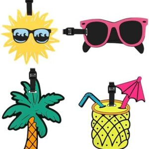 TamBee Luggage Tags for Suitcases Luggage Tags Labels Travel Suitcase Secure Baggage Labels with Buckles and Name ID Card, Unique Beach Series(4 Pack)