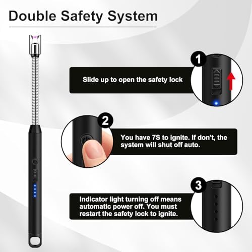 Candle Lighter, Electric BBQ Lighter Long Reach, Electronic USB C Rechargeable Lighter Flameless & Windproof, 360° Flexible Neck & LED Display for BBQ Grill, Candles, Gas Stove - Image 6