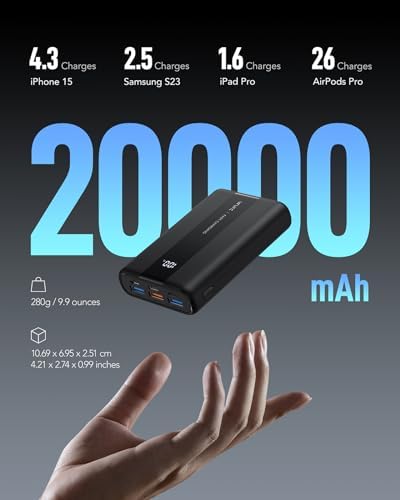 VRURC Power Bank 20000mAh,Portable Charge Fast Charging USB C 22.5W Small Battery Pack PD QC 3.0 with 3 Input &4 Output Compatible iPhone Samsung,Smartphones Tablets and More - Image 2