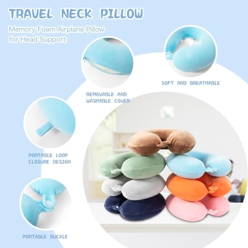 WENGX Travel Pillow Neck Pillow Memory Foam Travel Pillows Head Support Cushion for Airplane Train Car Office Travel Essential Flight Pillows for a Long Hauls Sleeping Rest (Pale Blue) - Image 3