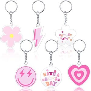 6 Pcs Preppy Smile Key Chain Acrylic Smile Face Keychain Happy Face Aesthetic Preppy Keychain for Backpack Cute Women's Keyrings and Keychains for Girls Purse Pink Accessories Charm, 6 Designs,
