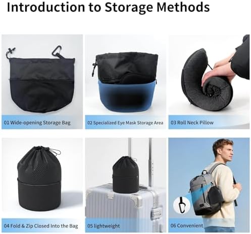 Patented Head-Bobble-preventing Ergonomic 360° Supporting Golden Formula Memory Foam Travel Neck Pillow w/3D Contoured Eye Mask Set Long Trip Sleeping Essentials for Airplane Flight Car Bus - Image 7