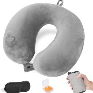 Cirorld Inflatable Travel Pillow, Blow up Neck Pillow for Travel, Lightweight Inflatable Travel Pillow for Airplane with Eye Mask and Earplugs—Travel Essentials for Flying, Grey