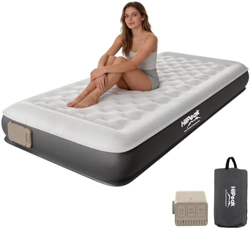 HiiPeak Single Inflatable Bed, 22cm Camping Air Mattress with Wireless Removable Built-in Pump, Blow Up Bed, Self Inflating Guest Bed All Night Stability, No Bad Smell for Tent Camping, Home, Guests