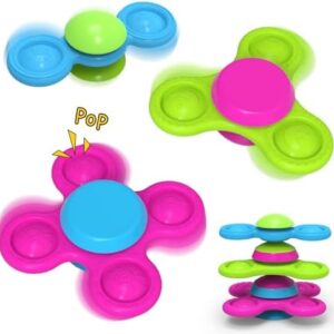 Suction Toys 3PCS Silicone Sensory Toys for Babies 10+ Months Suction Cup Spinner Toys Baby Bath Toys Fidget Spinners for Kids High Chair Travel Toys for Sensory Development(Stackable-Star)
