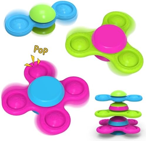 Suction Toys 3PCS Silicone Sensory Toys for Babies 10+ Months Suction Cup Spinner Toys Baby Bath Toys Fidget Spinners for Kids High Chair Travel Toys for Sensory Development(Stackable-Star)