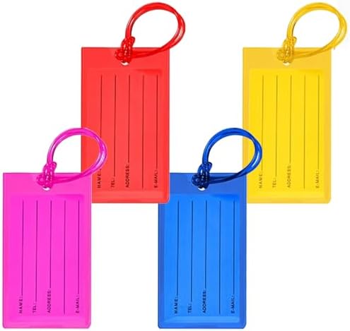 Durable Leather Luggage Tags Set of 4 – Premium Travel Bag ID Labels, Secure Strap, Personalized Name Card Included