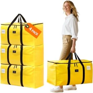 Large Moving Bags and Storage Bags, 95L Heavy Duty Moving Boxes with Reinforced Bottom & Wrap-Around Handles, Tear-Resistant Reusable Packing Bags for Home, College Dorm, Christmas Decor, 4 Pack
