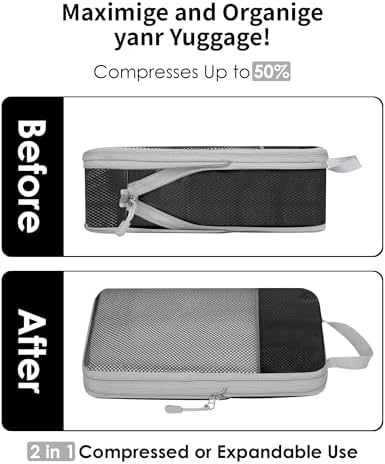 Compression Packing Cubes for Carry on Suitcase, 6 Set Travel Luggage Packing Organizer Bag with Mesh, Extensible Luggage Suitcase, Multifunction Organisers, Black - Image 4