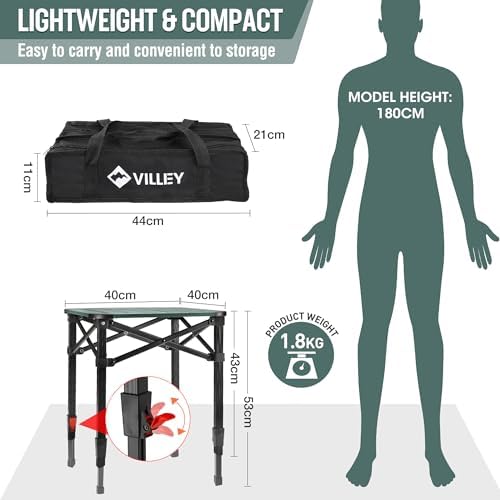 VILLEY Camping Table Folding, Small Lightweight Roll Up Aluminum Camp Table with Carry Bag, Adjustable Height Portable Outdoor Table for Picnic, Beach, Hiking, Fishing - Image 3
