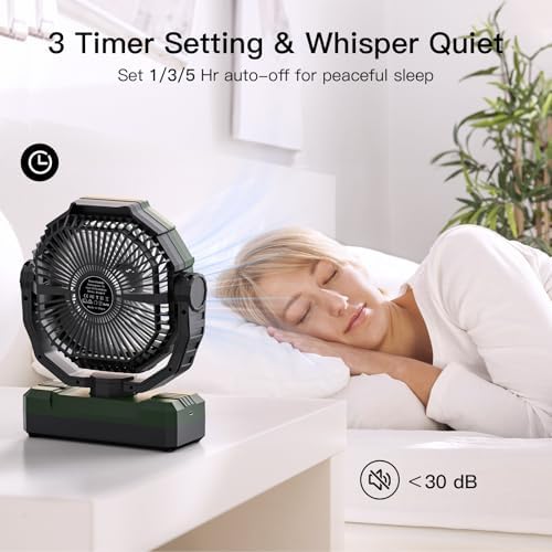 FRIZCOL 3-in-1 Camping Fan - Portable Fans Rechargeable - 24000mAh Battery Powered Fan with Light & Remote for Indoor, Outdoor, Tent, Travel, Fishing, Jobsite, Gifts for Men Dad Him - Green - Image 4