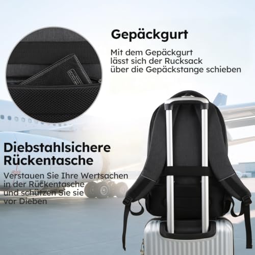 marcello Laptop Backpack with USB Charging&Headphone Port,Anti-Theft Business Backpack with Padded Shoulder Strap, Computer Rucksack for School/Work/Travel (Black, 15.6 inch) - Image 5