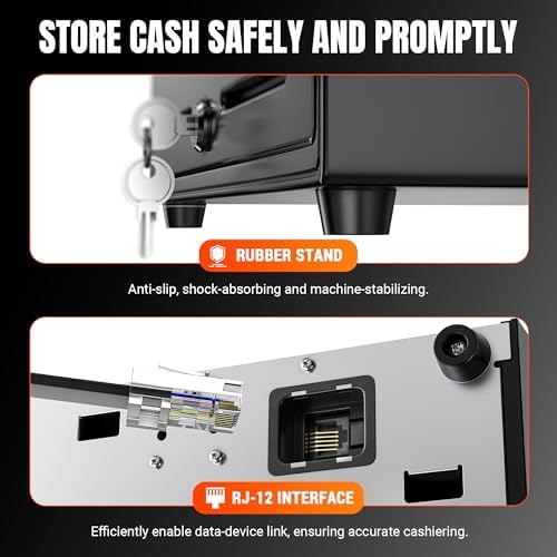 Tera 13" Cash Register Drawer Auto Open 33.5x30x10.4cm with 3 Bill 8 Coin Cash Tray 6 Keys Removable Coin Compartment Key-Lock 12V RJ12 Interface Media Slot for System Shop Business 330G - Image 3