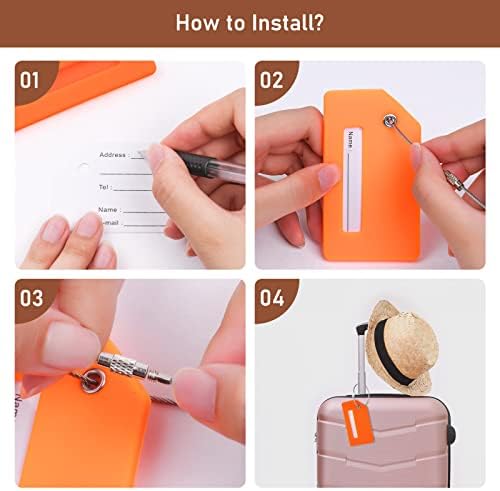Flintronic 2 PCS Luggage Tags, Silicone Baggage Labels, Suitcase ID Tag Set, Handbag Tag Labels Travel Accessories for Checked Luggage, Hand Luggage and Handbags - Orange - Image 3