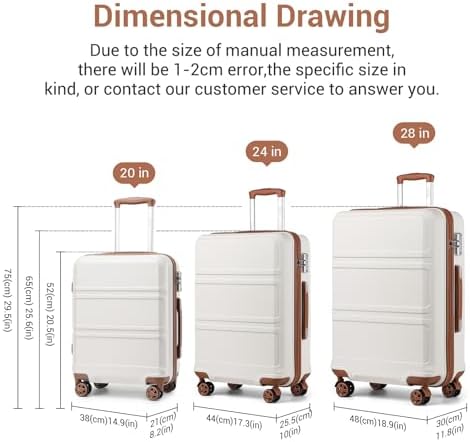Kono Small Suitcase with Silent Spinner Wheels, Lightweight Hard Shell Cabin Luggage, ABS+PC Carry On Travel Case with TSA Lock, Airline Approved for EasyJet (20", Cream White) - Image 2