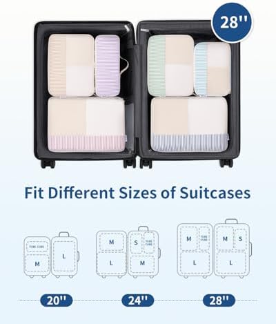 Narwey 7 Set Packing Cubes for Suitcases and Backpack, Travel Packing Cubes Suitcase Organiser Bags for Carry on Hand Luggage Hospital Bag Organiser Pouches for Travel Essentials (Stripe Multicolored) - Image 3