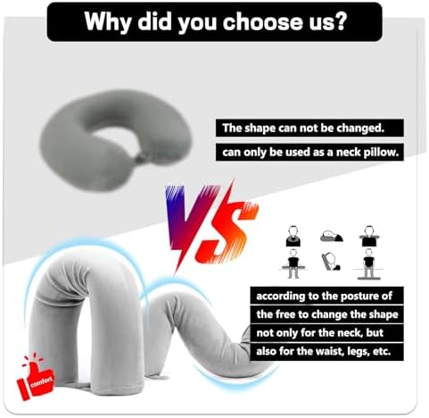 EPROICKS Travel Pillow Twist memory Foam Neck Pillow for Travel, Airplane, Buses, Trains at Home, Chin, Lumbar Leg Support, Bendable Roll Pillow (gray) - Image 5