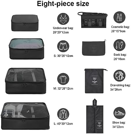 OSDUE Packing Cubes for Suitcase, 8PCS Thickening Travel Organiser Packing Bags Lightweight Travel Accessories Organizers Essentials Clothes Shoes Cosmetics Toiletries Storage Bags - Image 2