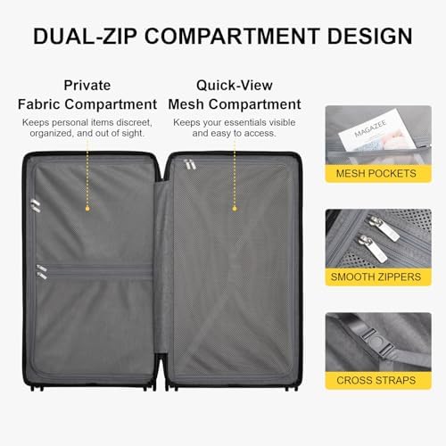 LEVEL8 Large Suitcase 28 Inch Hand Luggage with Spinner Wheels, 100% PC Micro-Diamond Textured Design Checked Large Luggage, Lightweight Hard Shell Suitcase with TSA Lock, Black (74cm, 99L, Black) - Image 9