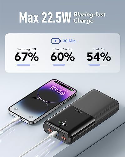 VIYISI Power Bank 30000mAh 22.5W Fast Charging USB C Portable Charger with 4 Outputs & 3 Inputs for Samsung iPhone iPad Android Phones - Black - Image 3