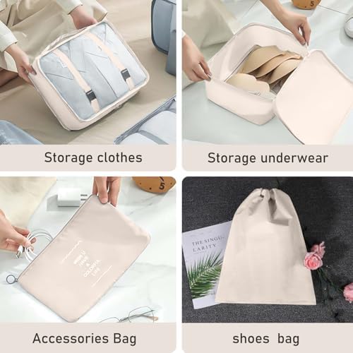 Packing Cubes for Suitcases, MOFELON 9 PCS Packing Cubes for Backpack, Waterproof Luggage Suitcase Organiser Bags, Travel Essentials Bag for Clothes Shoes,Travel Accessories (Beige) - Image 3