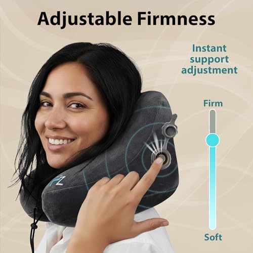 FLOWZOOM AIR Travel Neck Pillow for Airplane Inflatable Hooded Black Size L | H-Shape Support, 5 Sleep Positions, Adjustable Firmness, Washable Cover, Earplugs, Compact and Light 260g, For Plane Car Bus - Image 7