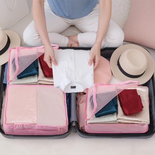 Nagoyuki 4 PCS Large Packing Cubes,40x30x12CM Same Size Suitcase Organiser Bags Compressible Expandable Packing Cubes for Suitcase, Luggage,Handy Helper (Pink) - Image 2