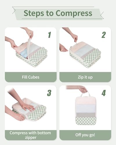 Narwey Packing Cubes for Suitcases, 6 Set Compression Packing Cubes for Backpack, Packing Cube Storage Bags, Suitcase Luggage Packing Organiser for Travel Essentials Accessories (Checker Combined) - Image 7